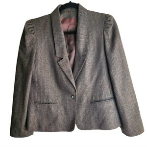 Vtg Peabody House Blazer Brown Blue Puffy Shoulders 9/10 Medium 35% Wool Jacket